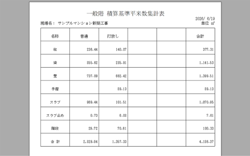 積算基準数量の出力